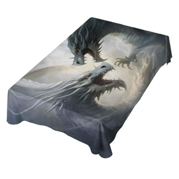 JSTEL Dragons Fighting Table Cloth Rectangle 54 x 72 Inch Tablecloth Anti Wrinkle Table Cover for Dining Kitchen Parties