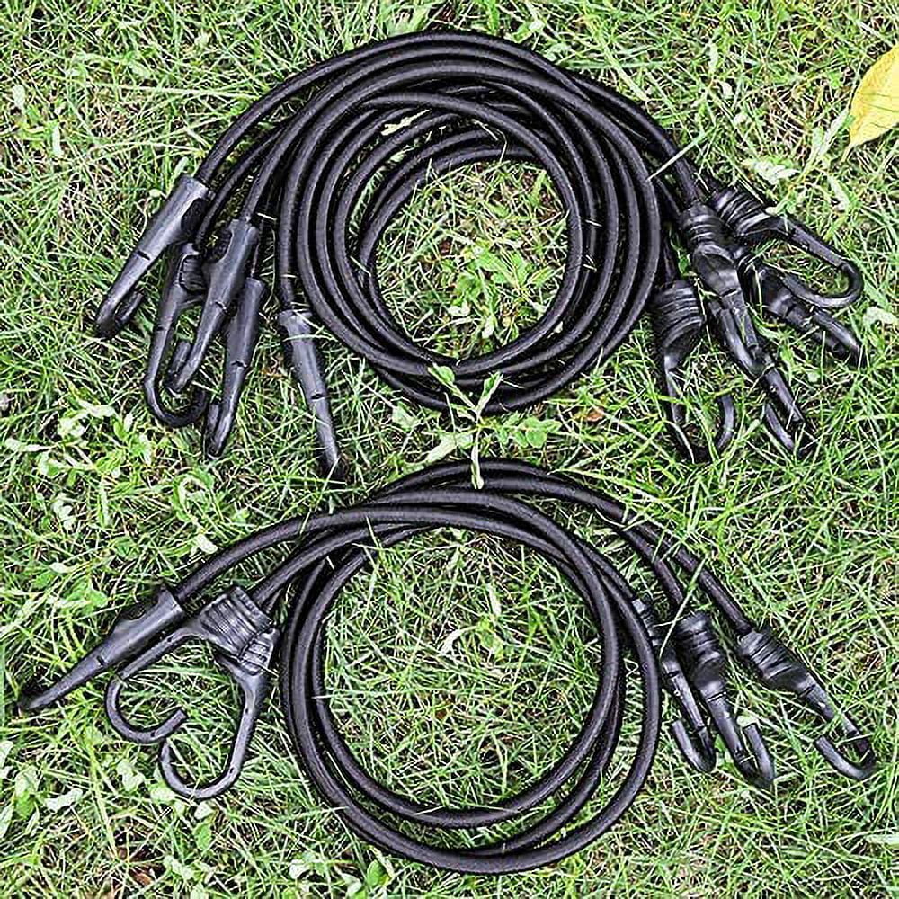 60 Inch Black Bungee Cords with Hooks Heavy Duty, 4 Pack