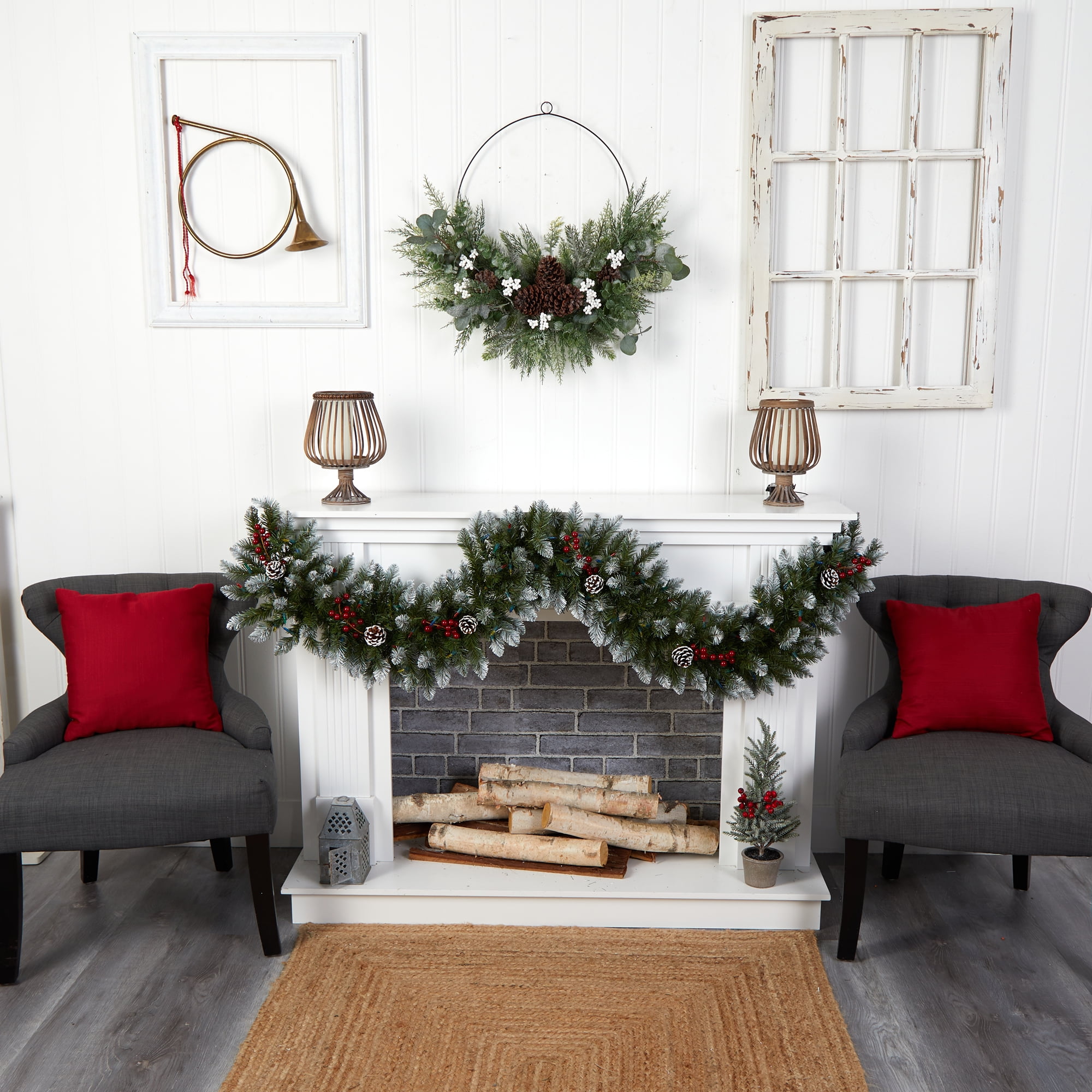 Nearly Natural 6' Snow Tip Christmas Garland with Pinecones, Prelit 100 Multicolor LED Lights