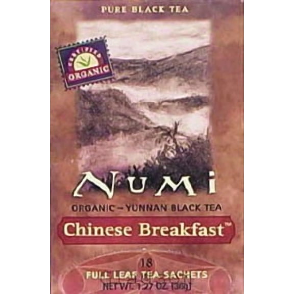 Numi Organic Tea Chinese Breakfast, Full Leaf Black Tea,1.27 Ounce, 18 Count Tea Bags