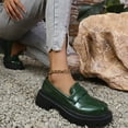 thumbnail image 5 of Hopeusnice Women's Leather Shoes Non-Slip Pu Spring And Fall Slip-Ons Pumps Shoes Thick-Soled Heel Classic Loafers Breathable Trendy Soft Office Shoes Lightweight Walking Shoes Green 36, 5 of 7