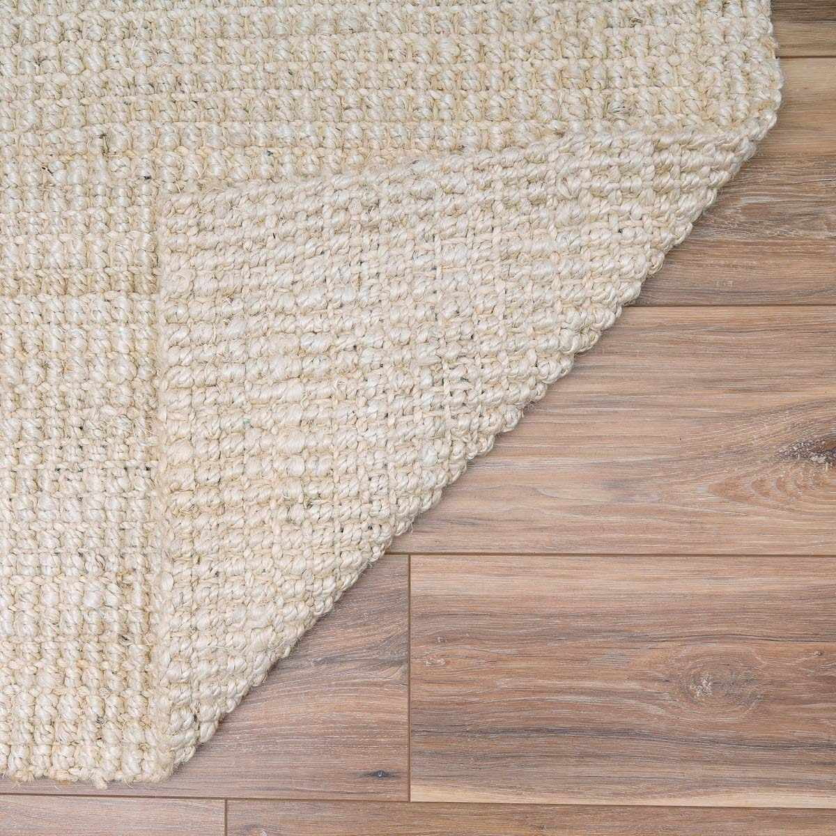 Hauteloom Ambel Handwoven Bleached Jute Rug - Natural Fiber Area Rug - Cream Beige Farmhouse Luxury - 7'6" x 9'6"