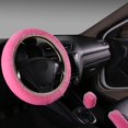 thumbnail image 1 of Funda de volante de felpa, rosa, 1 unidad. Suave, cálida y antideslizante. Decoración para el coche para mujeres y niñas., 1 of 5