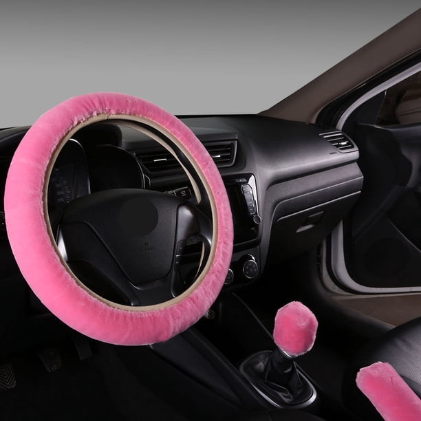 Funda de volante de felpa, rosa, 1 unidad. Suave, cálida y antideslizante. Decoración para el coche para mujeres y niñas.