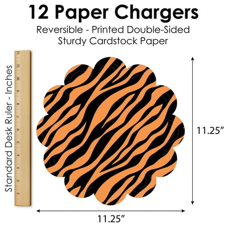 Big Dot of Happiness Tiger Print - Jungle Party Round Table Decorations - Paper Chargers - Place Setting For 12