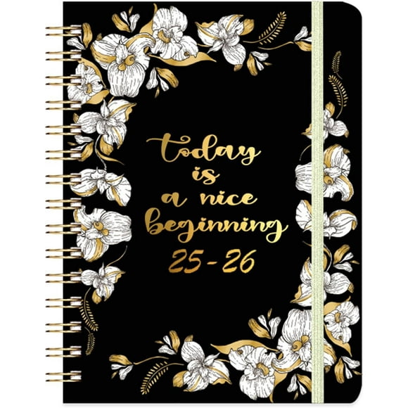 Agenda 2025-2026, Weekly and Monthly Academic Year Planner Calendar, Daily Schedule July 2025 - June 2026, 8.5" x 6.1" Laminated Labels with Elastic Bands