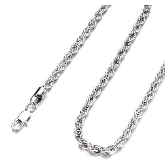 Leander Stainless Steel Chain 925 Silver Rope Chains 3-5mm Twist Rope Necklace 14-30 Inch