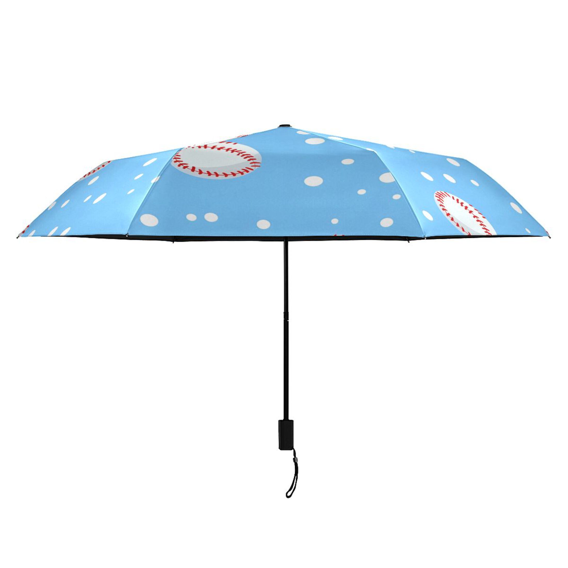 ALAZA Baseball Polka Dot UPF 50+ Compact Folding Umbrella for Rain Travel Umbrella Packable