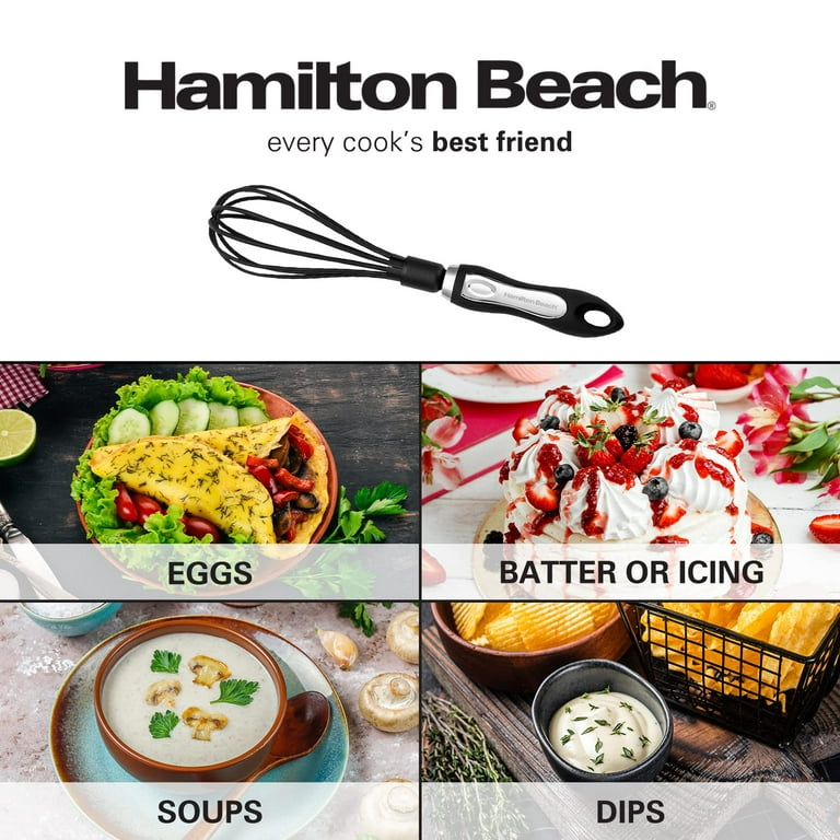 Hamilton Beach Whisk, Heat-Resistant Premium Kitchen Nylon Whisk for  Nonstick Cookware, Perfect Egg Beater for Blending Pancake Cake Mix,  12.5inch Soft Touch Handle - Black 