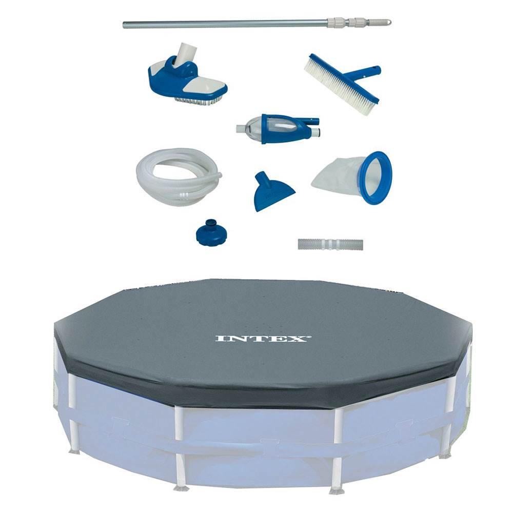 Intex Deluxe Maintenance Cleaning Kit & 12Foot Round Frame Easy Set