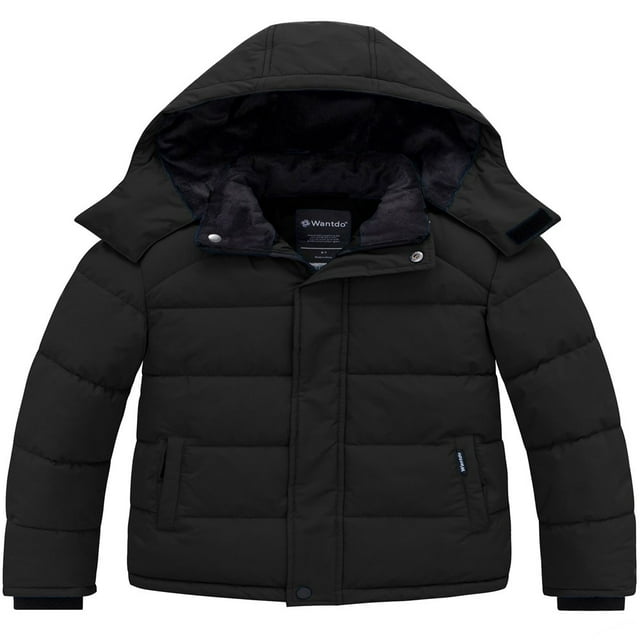 Wantdo Boys Winter Coat Puffer Jacket Windproof Jacket with Removable Hood Blue Size 6/7
