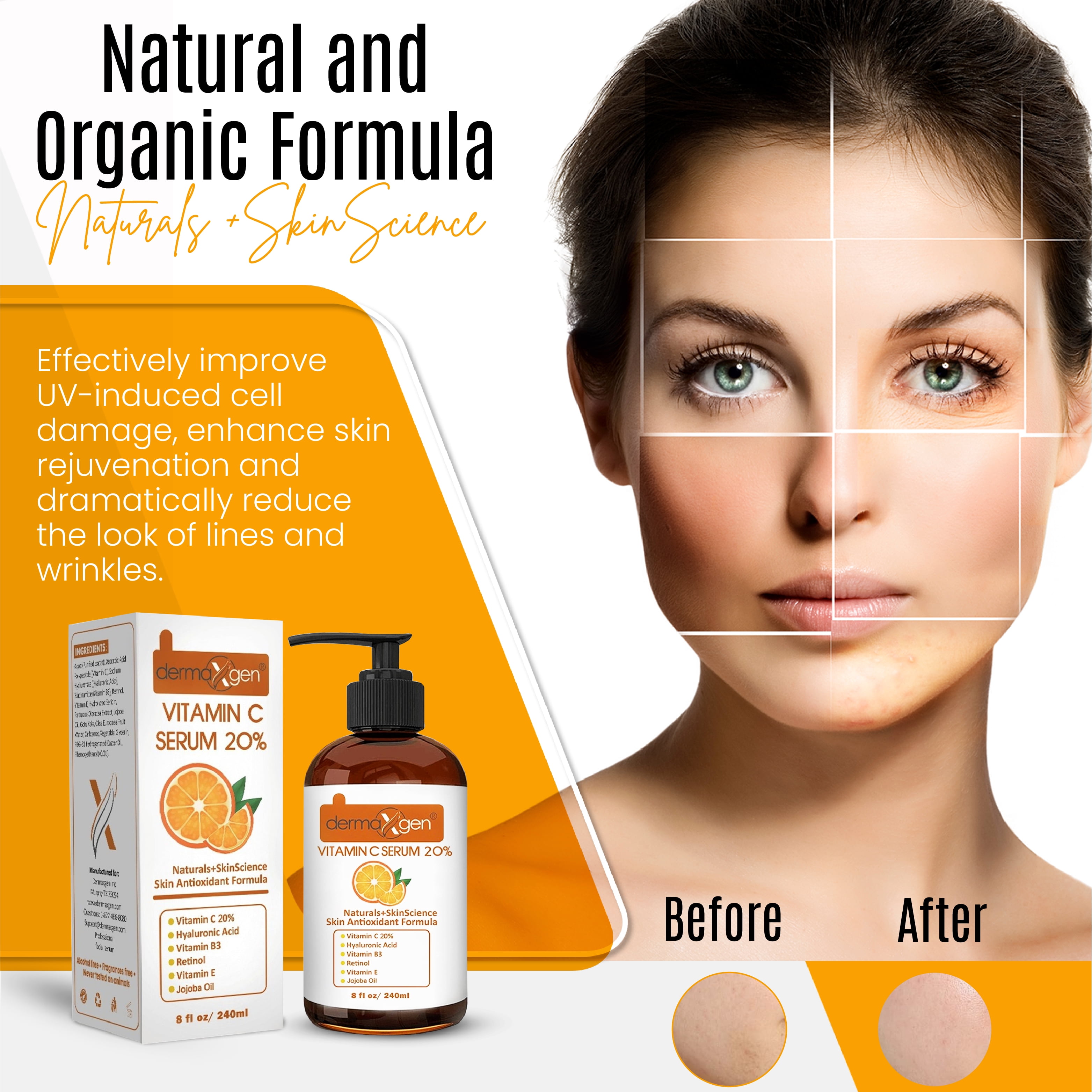 Dermaxgen® PURE ORGANIC Vitamin C 20% + Retinol + Hyaluronic Acid ANTI-AGING SERUM - 8 FL OZ
