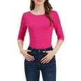 thumbnail image 5 of INSPIRE CHIC Women's Tops Elbow Sleeves Boat Neck Slim Fit Classic Casual Tee Shirt Rose Red M, 5 of 7
