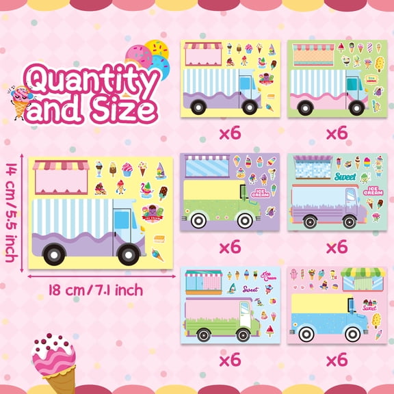 Haooryx Ice Cream Truck Face Sticker, Make Your Ice Cream Van Sticker, 36Sheets