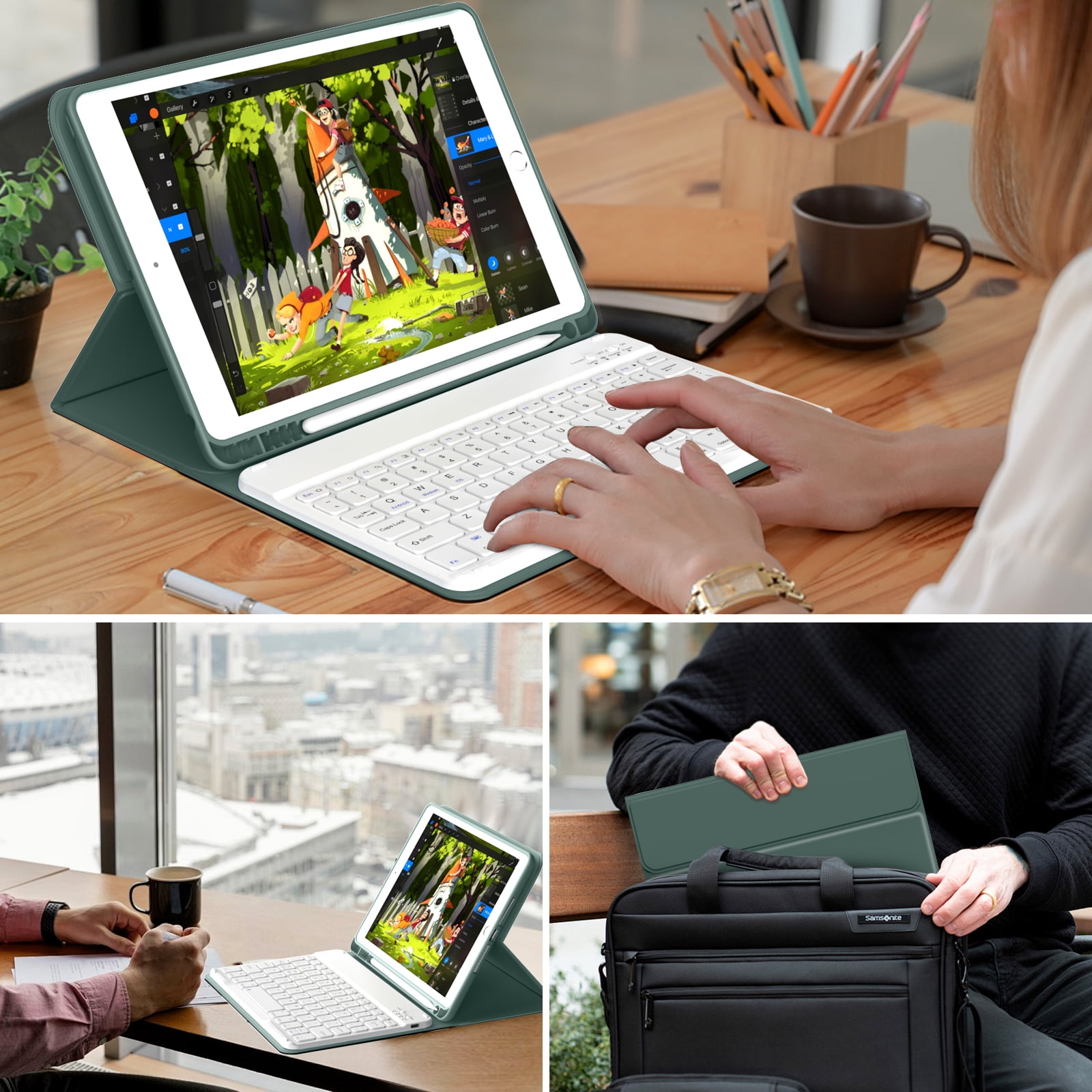 SZPSGC Keyboard Case for ipad 10.2" 9th/8th/7th Gen,Wireless Magnetic Detachable Keyboard for iPad 9th/8th/7th, with Built-in Pencil Holder, Green