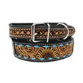 thumbnail image 3 of Large 21''- 25''  Handcrafted Sunflower Tooled Leather Dog Collar Turquoise 60FK54, 3 of 5