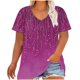 thumbnail image 1 of Camiseta de Base de Impresión de Manga Corta con Cuello en V para las Mujeres, Más Tamaño Estante de Imitación Casual Superior, 1 of 9