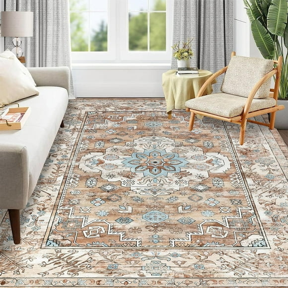 SHIQI-Boho Area Rug 6x9 Washable Rugs for Living Room Vintage Non Slip Area Rug Ultra Soft Throw Rugs Carpet for Bedroom Dining Room Dorm