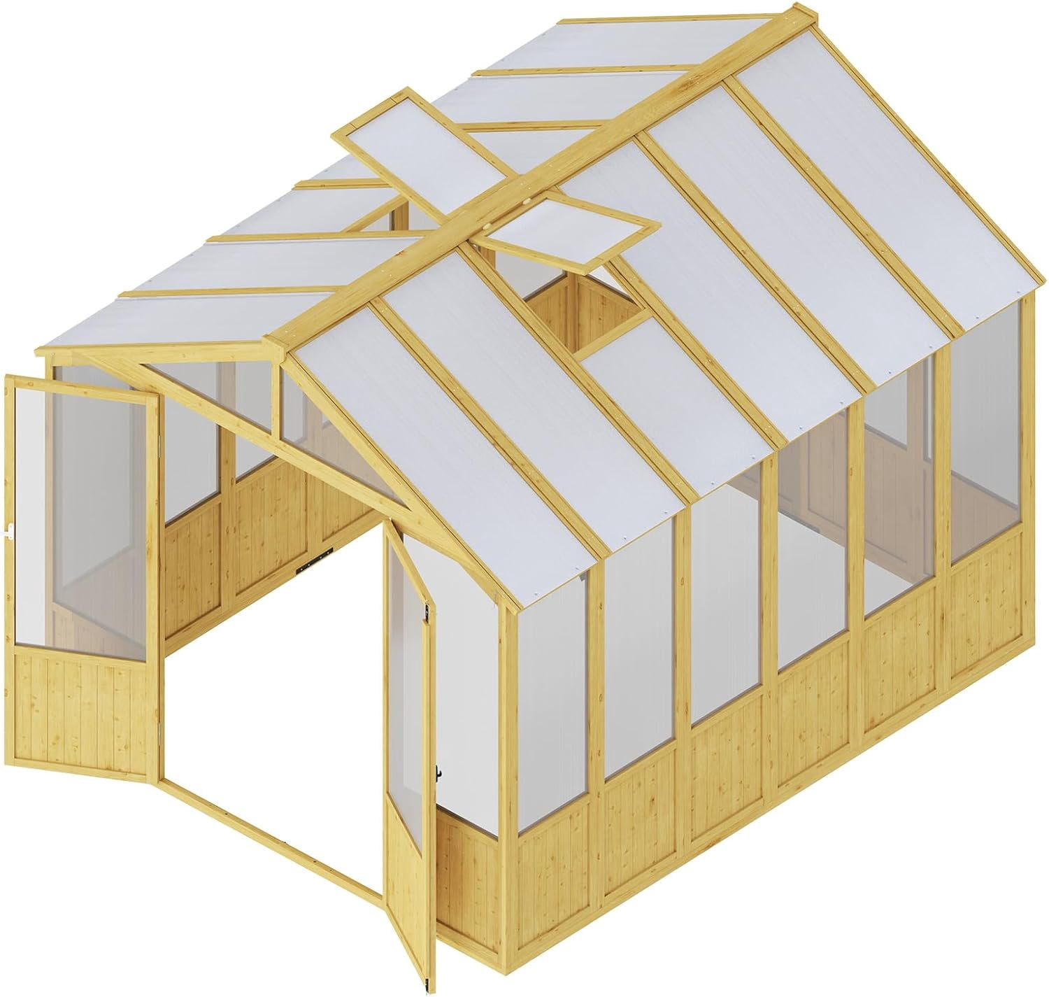 Jocisland 8x9.5 ft Wooden Greenhouse with Lockable Door, Walk-in Cedar Structure, Adjustable Roof Vents, Polycarbonate Panels for Outdoor, Garden