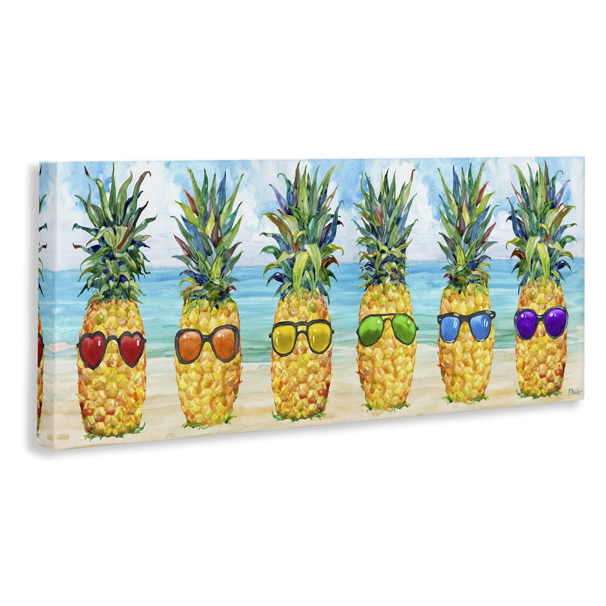 Stupell Industries Rainbow Beach Pineapples Food & Beverage Painting Gallery Wrapped Canvas Art Print Wall Art, 30 x 13