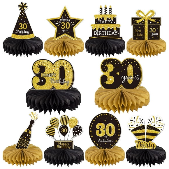 Gexolenu 10 Piezas Centros De Mesa De Panal De 30 Cumpleaños Oro Negro Saludos A 30 Años Centros De Mesa De Cumpleaños Adornos De Mesa Para Decoraciones De 30 Cumpleaños 30 Fabulosos Suministros De De