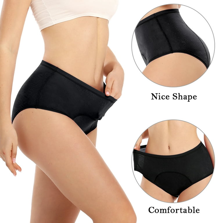 wirarpa Women's Period Panties Girls Leakproof Soft Underwear Jacquard Easy  Clean Postpartum Briefs 1 Pack Black Medium