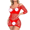 thumbnail image 7 of Levmjia Women's Lace Mesh Cutout Nightgown Set Dress Solid Color Open Crotch Long Sleeve Slim Fit Bodysuit For Honeymoon Valentine, 7 of 7