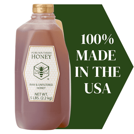 100% USA-Made Raw Unfiltered Honey, Pure Southern Honey [5 lb] - Unheated, All-Natural Sweetener