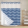 thumbnail image 6 of No Hook Shower Curtain with Snap in Liner, Navy Blue White Water Ripple Waterproof Fabric Bathroom Curtain Mesh Top Window, Nautical Ocean Wave Stripe Shower Curtains 72x72in, 6 of 9