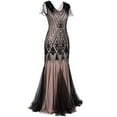 thumbnail image 2 of IBTOM CASTLE Women's 1920s Flapper Dress Vintage Great Gatsby Party Sequin Maxi Evening Cocktail Dresses XXL Black + Pink, 2 of 6