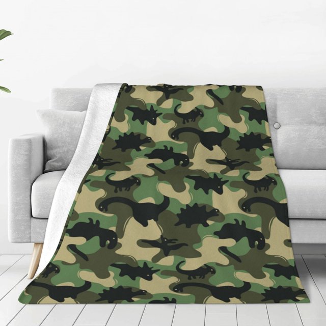Fotbe Camouflage Dinosaur Manta de Franela Acolchonada con Estampado, Súper Suave y Esponjosa, Extra Grande para Sofá, Cama, Uso Todo el Año-50"x40"