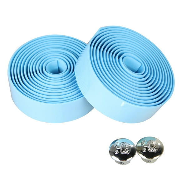 Cinta adhesiva para bicicleta de engranaje fijo en manillar cinta de agarre con enchufe de color azul claro azul 2pcs 2pcs