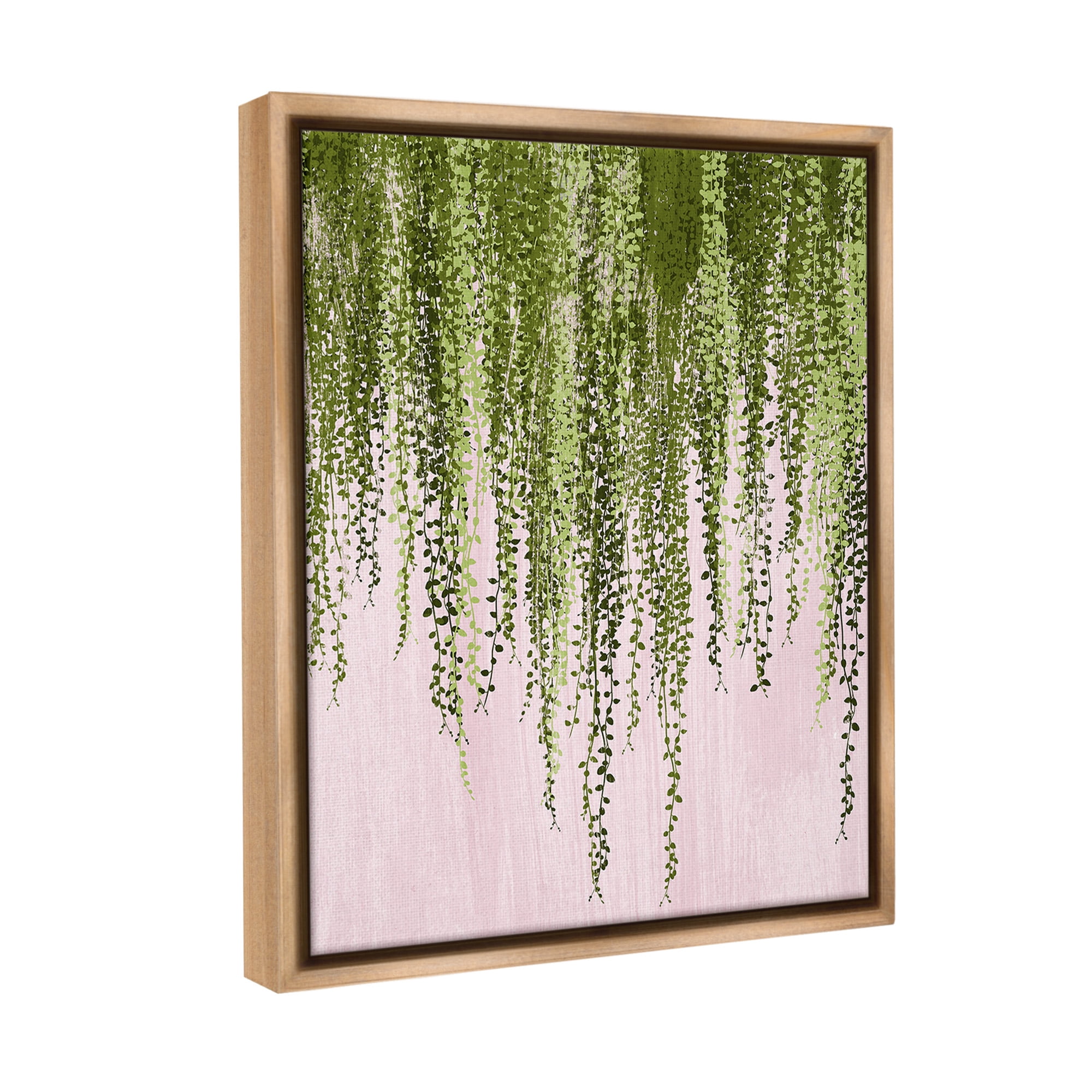 Stupell Industries Willow Leaves on Pink Botanical & Floral Painting Brown Floater Framed Canvas Art Print Wall Art, 17 x 21