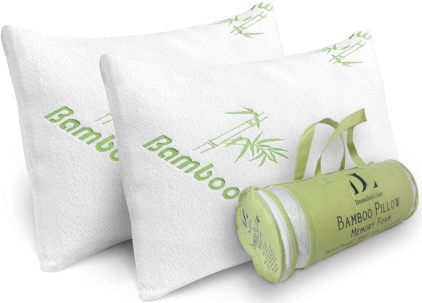 Bamboo Cooling Hypoallergenic 2 Pack Shredded Memory Foam Bed Pillows 