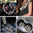 thumbnail image 3 of Yuyamidu Brown Cow Print Car Seat Covers Set of 15 Cute Auto Carpet Mats Steering Wheel Cover Seatbelt Cushion Pad Car Gear Shift Knob Cover Set Cup Mat, 3 of 6