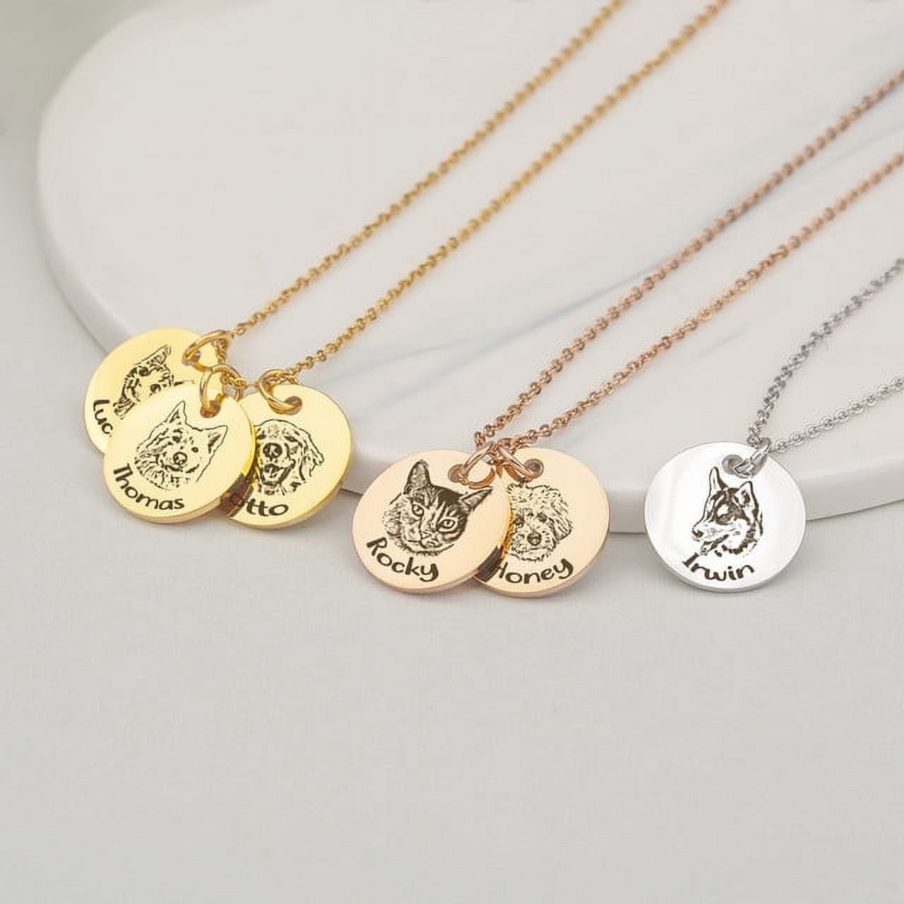 Personalized Silver Disc Pet Picture Portrait Necklace - Stainless Steel - Cat Dog Pet Necklace -Mother's Day Gift for Mom - Ships Next Day!