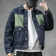 thumbnail image 3 of Chaqueta vaquera para hombre, abrigo negro con empalmes, abrigos vaqueros para hombre, mangas anchas, ropa popular coreana original, ropa masculina de tela vaquera, 3 of 5