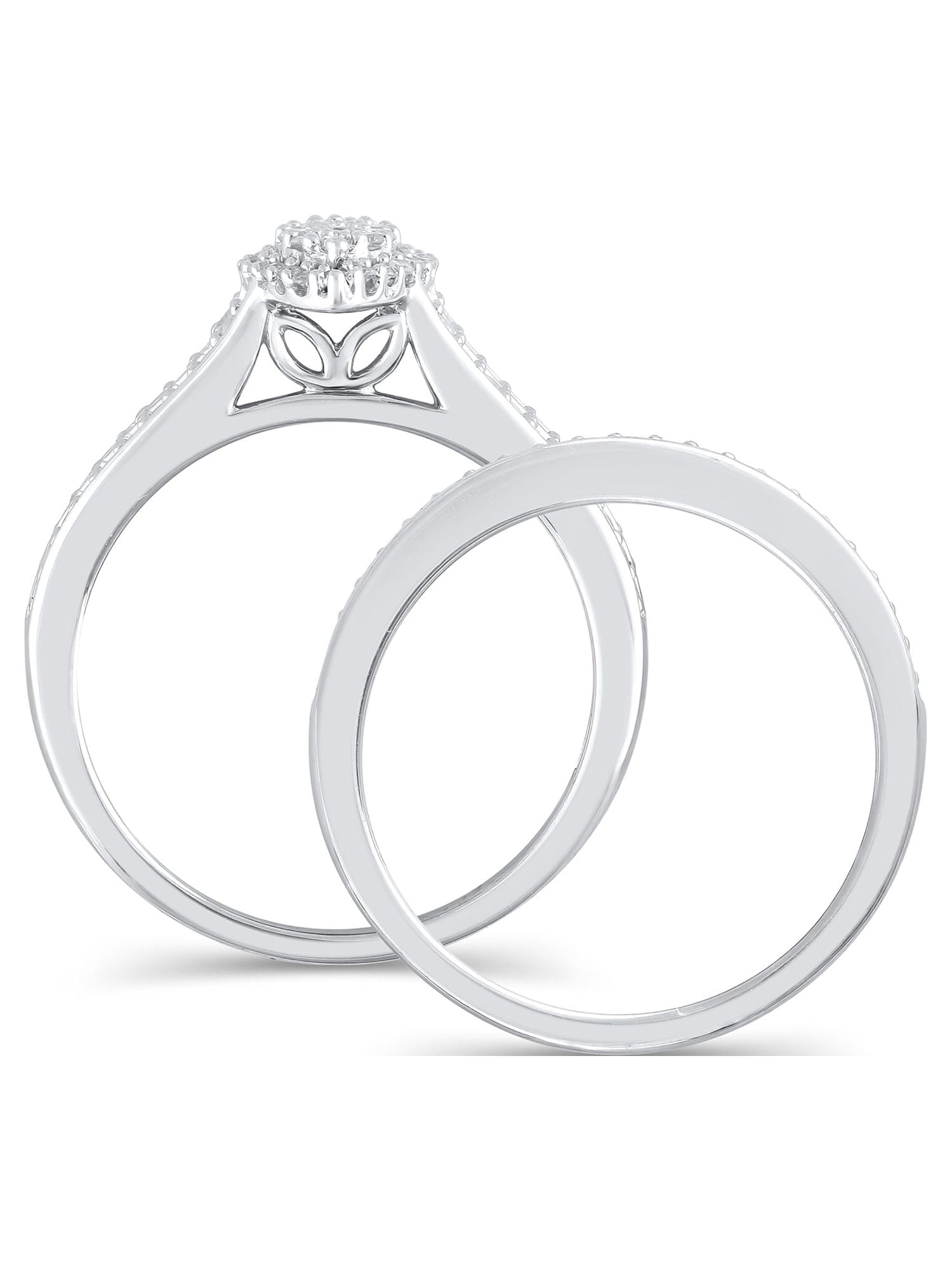 1/2 Carat T.W. (I3 clarity, J-K color) Forever Bride Marquise Shaped Halo Diamond Composite Bridal set in Sterling Silver, Size 9