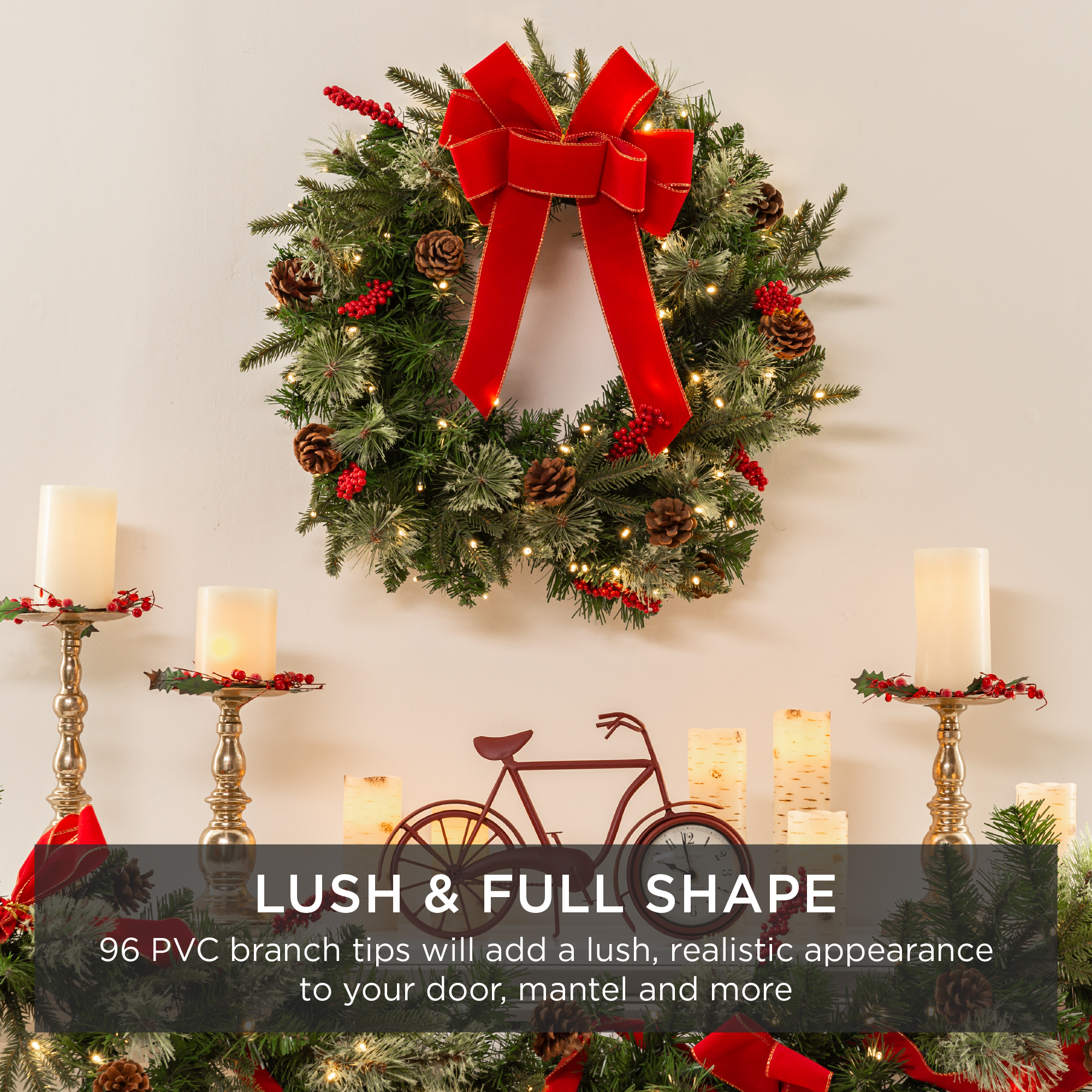 Best Choice Products 24-Inch Pre-Lit Christmas Wreath photo 2