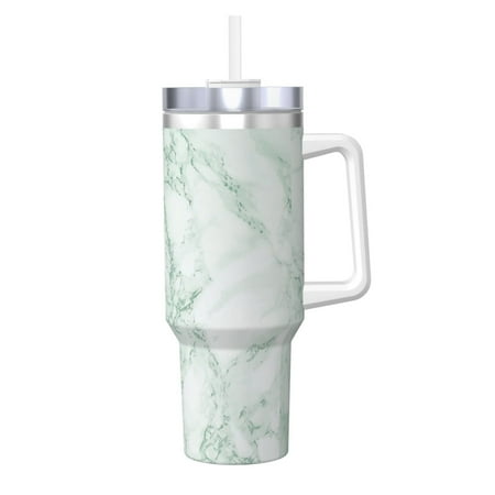 

40oz Large Capacity Car Cup Thermal Insulation Cold Kettle Stainless Steel Rust-Proof Odor Free For Indoor And Outdoor Activities And Other Scenarios Marble White Green