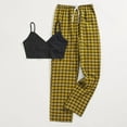 thumbnail image 3 of Summer 2 Pieces Outfits for Women Casual V Neck Spaghetti Straps Crop Camis and Plaid Drawstring Pants Tracksuits, 3 of 8