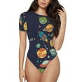 thumbnail image 2 of Uemuo Space Pattern Women's One Piece Short Sleeve Swimsuit Rash Guard Surfing Modest Quick-drying Swimsuit Beach Essentials-Medium, 2 of 9