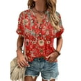 thumbnail image 1 of Frontwalk Women Floral T Shirt Short Sleeve V-Neck Blouse Beach Summer Tops Casual Solid Color Tee Shirts Size S-3XL, 1 of 2