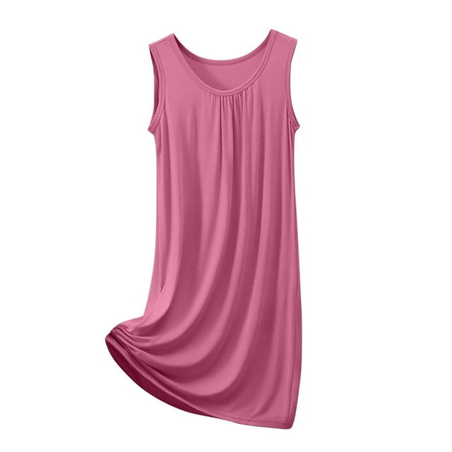 Huaizzzy Chemise de Nuit d'Été pour Femmes Chemise de Nuit Confortable Col Rond Sans Manches Robe de Maison Vêtements de Détente Basiques pour Femmes Chemises de Nuit pour Femmes Chemise de Nuit Manches Courtes Bouton