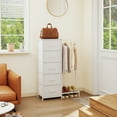 thumbnail image 3 of Eunos White Nightstand with 5 Fabric Drawers and Hanging Rack for Bedroom Living Room, 3 of 8