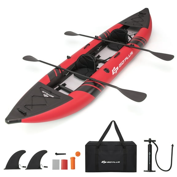 Goplus Inflatable Water Float Set Portable 2-person Kayak with Aluminium Oars EVA Padded Seat Red