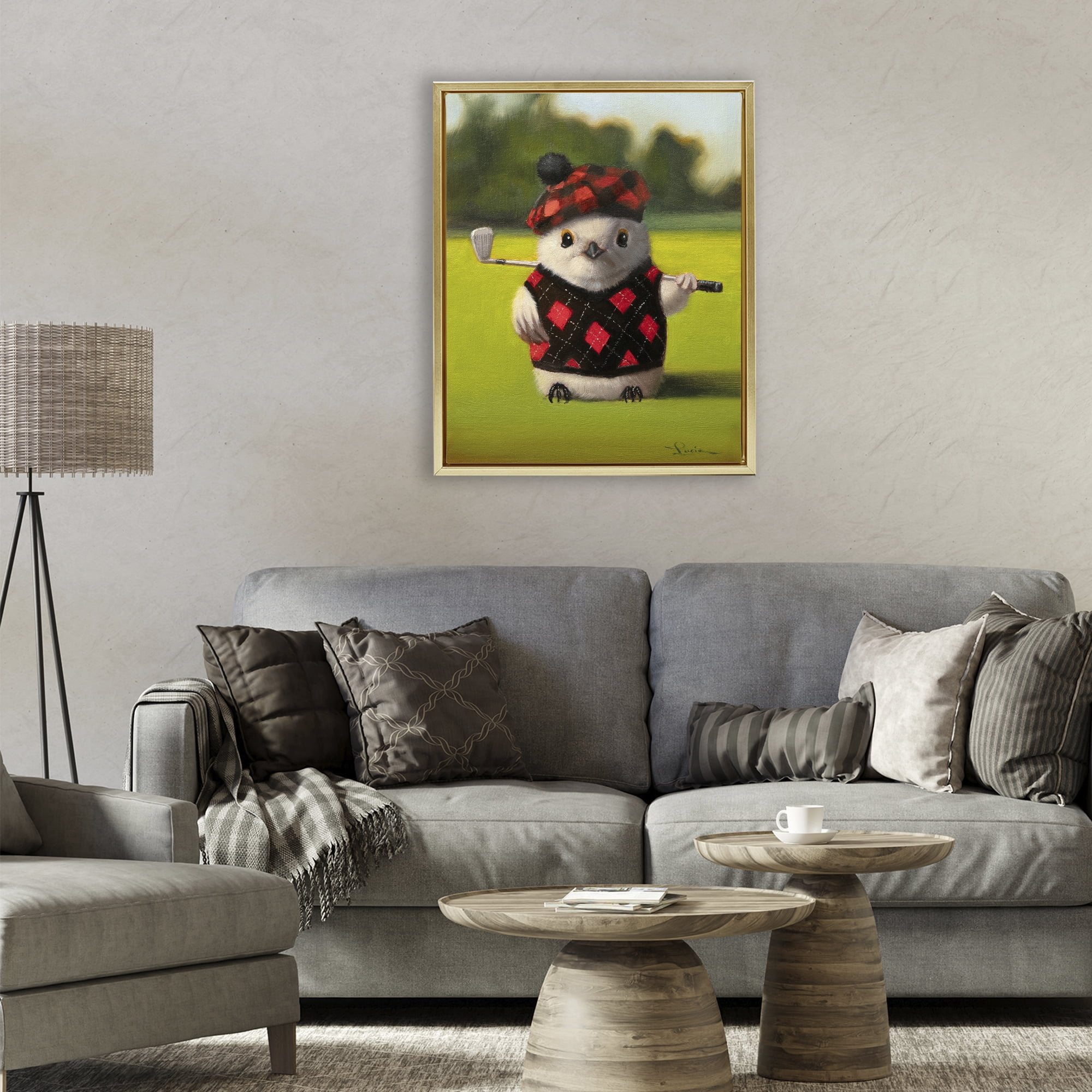 Stupell Industries Birdie Golf Swing Gold Framed Floater Canvas Wall Art, design by Lucia Heffernan