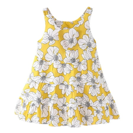 

QYZEU Girl Dress Birthday Dresses for Eight Year Old Toddler Kids Girls Floral Flowers Sleeveless Beach Straps Dress Princess Clothes