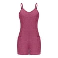 thumbnail image 6 of Lenpel Rompers for Women Soft Casual Spaghetti Strap V Neck Ribbed Knit Sleeveless Jumpsuits Summer Short Overalls with Pockets, 6 of 7