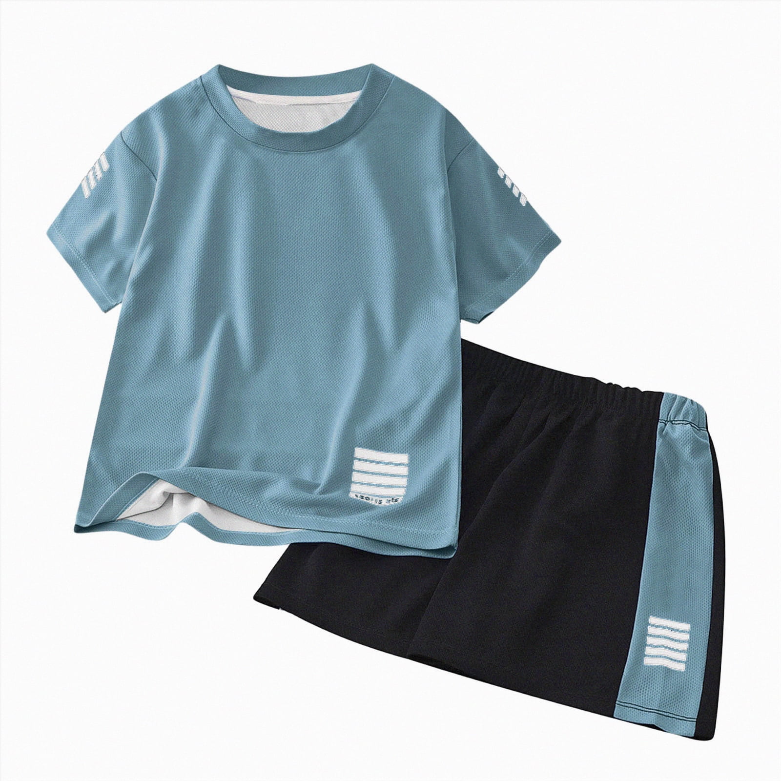 Splozh Toddler Boy Athletic Set Boys Clothes Short Sleeve Patchwork Striped T Shirt Top Shorts Sets Casual Summer Outifts for Kids 5-6 Years Blue